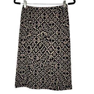 Johnny Was Skirt, Black Tan Abstract Knee-Length, Small